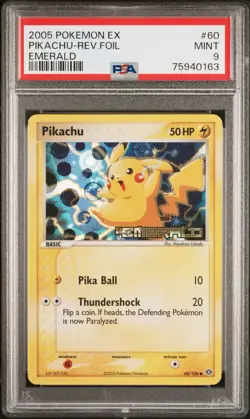 2005 POKEMON EX EMERALD #60/106 PIKACHU REVERSE FOIL PSA 9 MINT - Image 1