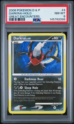 2008 POKEMON DIAMOND & PEARL GREAT ENCOUNTERS #4 DARKRAI-HOLO PSA 8 - Image 1