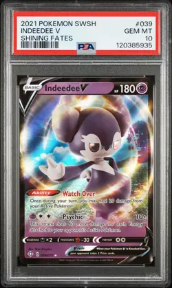 2021 POKEMON SWORD & SHIELD SHINING FATES #039 INDEEDEE V PSA 10 - Image 1