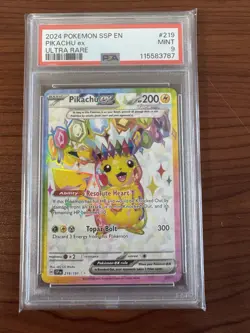 2024 POKEMON SSP EN-SURGING SPARKS ULTRA RARE #219 PIKACHU EX PSA 9 - Image 1