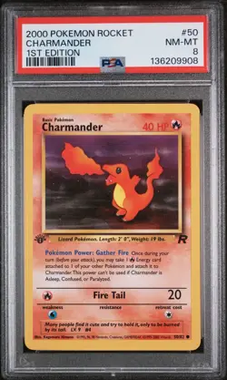PSA 8 CHARMANDER 50/82 1st Edition Team Rocket WOTC - Pokemon Card 2000 - Image 1