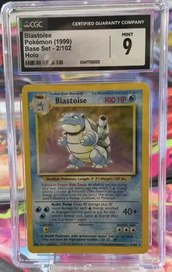 1999 Pokemon Base Set Holo Blastoise 2/102 Mint CGC 9 Vintage TCG - Image 1