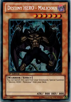 Yugioh Destiny HERO - Malicious RYMP-EN034 1st Edition Secret Rare NM - Image 1