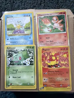 4 VINTAGE CARD BUNDLE CHARMANDER SQUIRTLE BULBASAUR AND MAGMAR POKEMON TCG - Image 1
