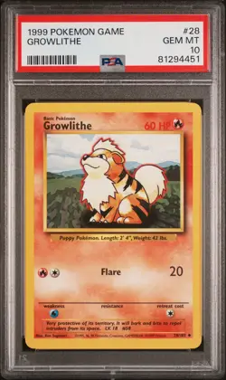 1999 POKEMON GAME #28 GROWLITHE PSA 10 - Image 1