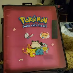 Vintage 1998 Pokemon 3-Ring Card Binder w/ Zipper Handle Pink Red Translucent - Image 1