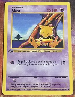 Pokemon TCG: 1999 Base Set Abra 1st Edition Shadowless 43/102 - Image 1
