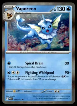 Vaporeon 022/131/131 Holo Rare SV: Prismatic Evolutions Pokemon Holo Near Mint - Image 1
