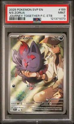 2025 POKEMON JOURNEY TOGETHER POKEMON CENTER ETB PROMO SVP #189 N'S ZORUA PSA 9 - Image 1
