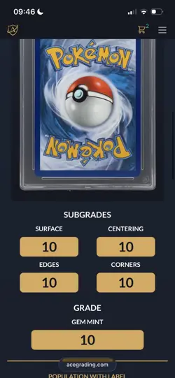 Pokemon TCG Wigglytuff 105/094 Gem Mint ACE 10 - Perfect Subgrades - Image 3