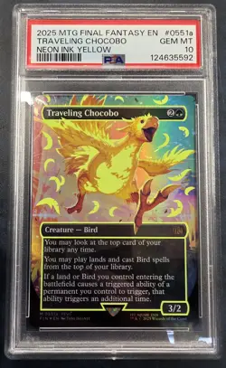 Travelling Chocobo mtg Final Fantasy Neon Ink Yellow PSA 10 Magic The Gathering - Image 1