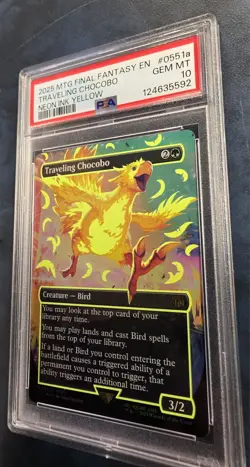 Travelling Chocobo mtg Final Fantasy Neon Ink Yellow PSA 10 Magic The Gathering - Image 4