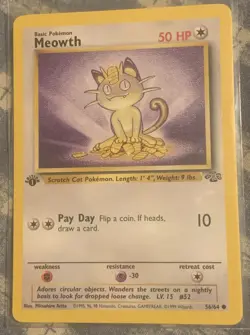 Pokemon TCG - Meowth 56/64 Lightly Played Common Jungle 1st Edition - Image 1