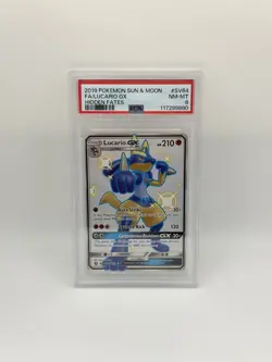 2019 POKEMON SUN & MOON HIDDEN FATES #SV64 FULL ART/LUCARIO GX PSA 8 - Image 1