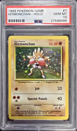 1999 POKEMON GAME #7 HITMONCHAN HOLO PSA 10 - Image 1