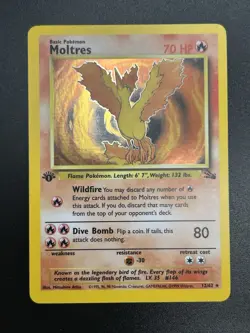 MOLTRES Pokemon Card - WOTC - 1st Edition - Fossil - 12/62 - HOLO - NM (A) - Image 3