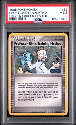 2005 POKEMON EX UNSEEN FORCES PROFESSOR ELM'S TRAINING METHOD-REVERSE FOIL PSA 9 - Image 1