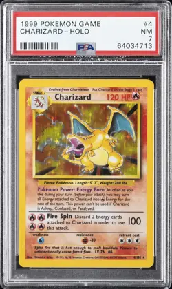 1999 POKEMON BASE SET UNLIMITED #4 CHARIZARD-HOLO PSA 7 - Image 1