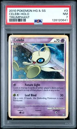 2010 POKEMON HEARTGOLD & SOULSILVER TRIUMPHANT #3 CELEBI-HOLO PSA 7 - Image 1