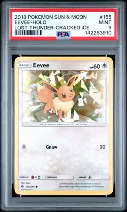2018 POKEMON SUN & MOON LOST THUNDER CRACKED ICE #155 EEVEE-HOLO PSA 9 - Image 1