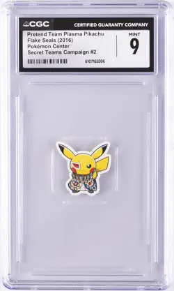2016 POKEMON CENTER FLAKE SEALS PRETEND TEAM PLASMA PIKACHU CGC 9 - Image 1