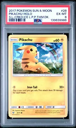 2017 POKEMON SUN & MOON SHINING LEGENDS #28 PIKACHU-HOLO PSA 6 - Image 1