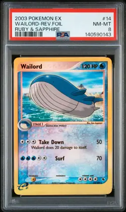 2003 POKEMON EX RUBY & SAPPHIRE #14 WAILORD-REVERSE FOIL PSA 8 - Image 1