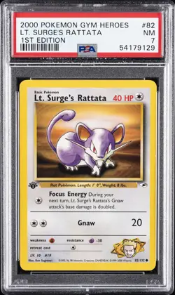 2000 POKEMON GYM HEROES 1ST ED #82 LT. SURGE'S RATTATA PSA 7 - Image 1