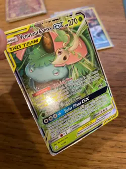 NM! Venusaur & Snivy GX (1/236) Cosmic Eclipse Tag Team Holo Pokemon Card! - Image 3