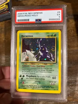POKEMON 2000 Neo Genesis HERACROSS Holo #6 PSA 5 RARE Swirl - Image 1