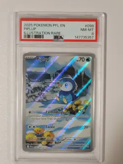 2025 POKEMON PFL EN-PHANTASMAL FLAMES ILLUSTRATION RARE #098 PIPLUP PSA 8 - Image 1