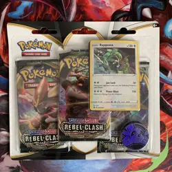 Pokemon Sword and Shield Rebel Clash 3 Pack Blister Booster - Rayquaza Promo - Image 1
