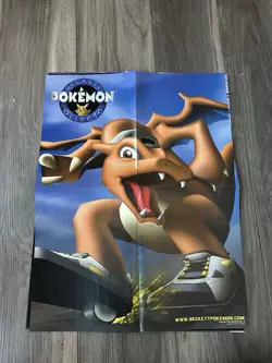 Pokemon Beckett Poster 22 X 22 Vintage WOTC Charizard Skateboard Wheelies - Image 1