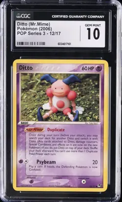 2006 POKEMON POP SERIES 3 #12/17 DITTO (MR. MIME) CGC 10 GEM MINT - Image 1