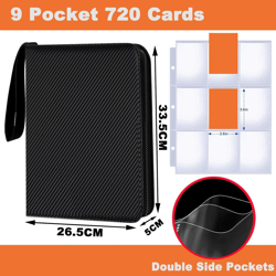 Premium 9-Pocket Zipper Card Binder for 720 MTG TCG Sports Cards - Black - Image 3