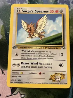 Lt. Surge’s Spearow 1st Edition Gym Heroes 83/132 WOTC Vintage Pokemon 83/132 LP - Image 1
