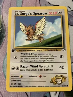 Lt. Surge’s Spearow 1st Edition Gym Heroes 83/132 WOTC Vintage Pokemon 83/132 LP - Image 3