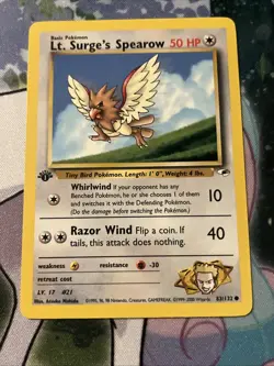 Lt. Surge’s Spearow 1st Edition Gym Heroes 83/132 WOTC Vintage Pokemon 83/132 LP - Image 5