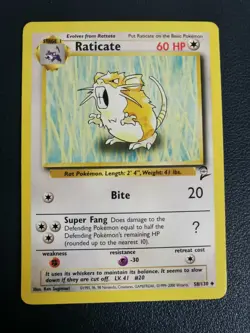 Pokemon Card Raticate 58/130 Base Set 2 Uncommon WOTC - Image 1