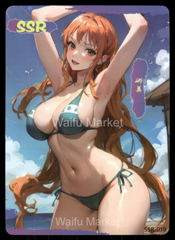 Nami One Piece Swimsuit Beach ACG Waifu Card Pink Beauties SSR - Image 1