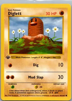 Diglett 47/102 Common Base Set Shadowless Pokemon 1st Edition Near Mint - Image 1