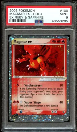 PSA 9 MINT Magmar Ex 100/109 HOLO SWIRL Ruby & Sapphire Pokemon Card 285 - Image 1