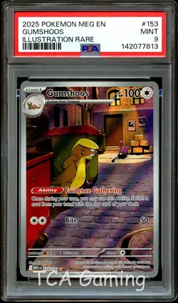PSA 9 MINT Gumshoos 153/132 ILLUSTRATION RARE HOLO ME01 Pokemon Card 813 - Image 1