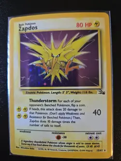 Pokemon TCG Zapdos 15/62 Fossil Unlimited Holo Rare Mitsuhiro Arita - Image 1