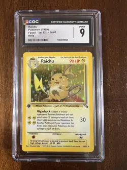 Pokemon Raichu 1st Edition Fossil #14 Holo Rare - CGC 9 Mint - Very Clean - Image 1