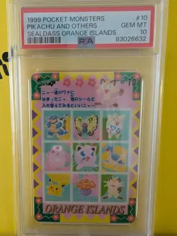 1999 POCKET MONSTERS SEALDASS ORANGE ISLANDS #10 PIKACHU AND OTHERS PSA 10 - Image 1