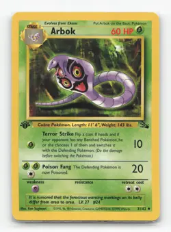 Pokemon TCG - Arbok 31/62 Lightly Played Uncommon Fossil 1st Edition - Image 1