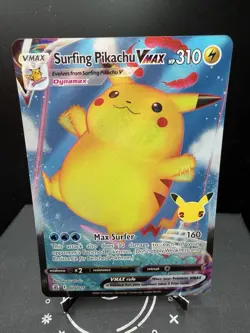 Pokemon TCG SWSH Celebrations Surfing Pikachu VMAX 009/025 Ultra Rare Holo NM! - Image 1