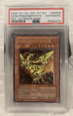 Yugioh! Sacred Phoenix of Nephthys FET-EN005 Ultimate Rare 1st Edition PSA - Image 1