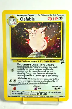 Pokemon card TCG Clefable 5/130 Holo Rare Base Set 2 2000 English MP Swirl - Image 1